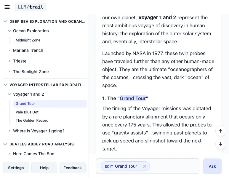 LLM/trail interface screenshot